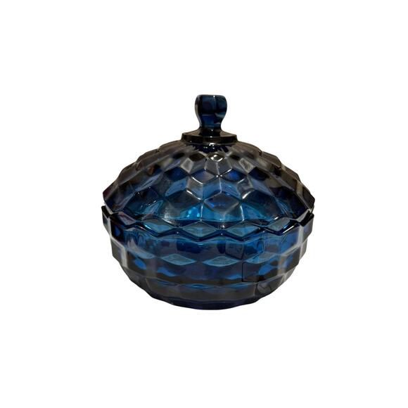 Vintage Indiana Glass Colony Whitehall Cobalt Blue Cubist Candy Dish With Lid - Picture 1 of 8
